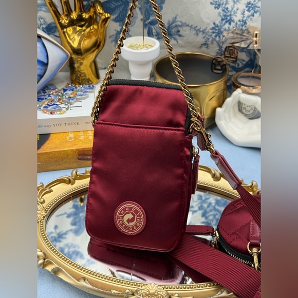 🆕 KURT GEIGER LONDON 🧿 NWOT Recycled Nylon Multi Pocket XBody Bag, Burgundy - Picture 7 of 12